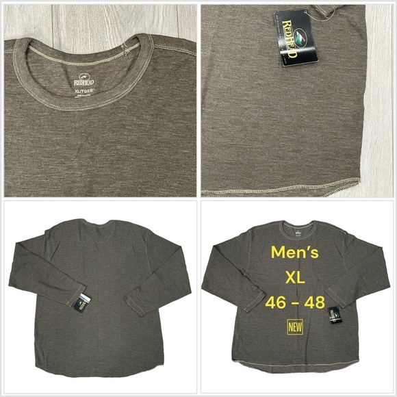 Men's RedHead XL 46 - 48 Crew Thermal Shirt Brown Base Layer Waffle Knit NWT - Picture 1 of 8
